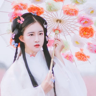 蝶花帶傘女生頭像，唯美古風(fēng)真人頭像