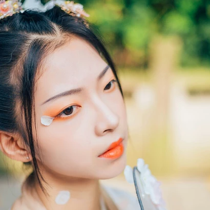 花神淚帶團(tuán)扇女生頭像，唯美古風(fēng)真人頭像