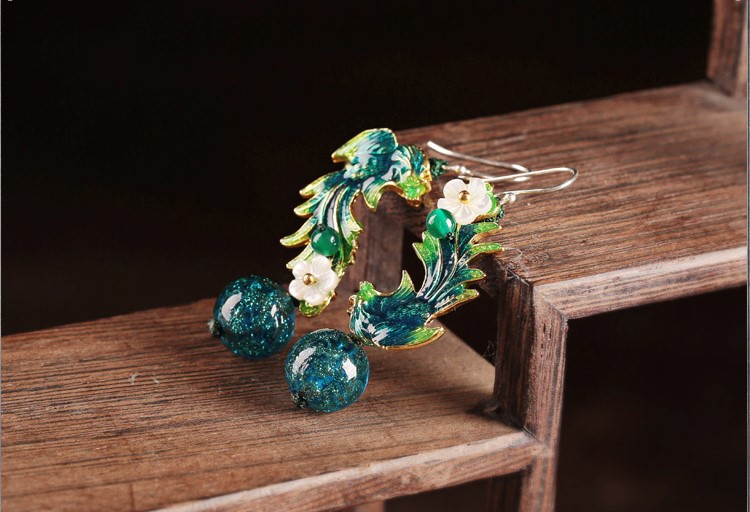 翠羽靈翩耳環(huán)，家佳樂文學(xué)琉璃景泰藍(lán)鳳凰首飾