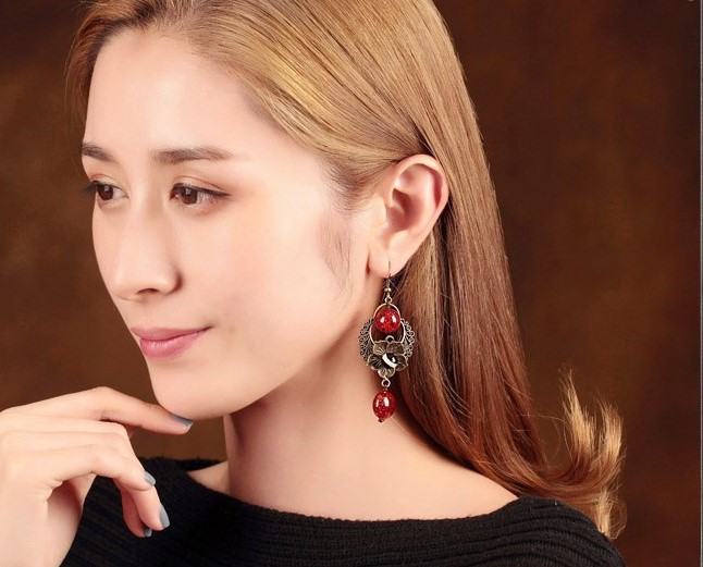 家佳樂文學(xué)紅琉璃古風(fēng)耳環(huán)首飾