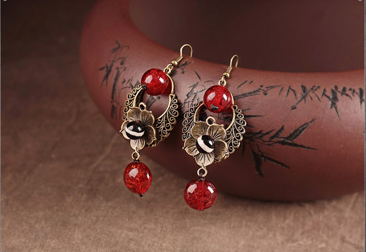 家佳樂文學(xué)紅琉璃古風(fēng)耳環(huán)首飾