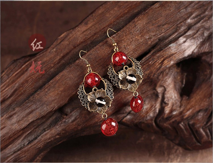 家佳樂文學(xué)紅琉璃古風(fēng)耳環(huán)首飾