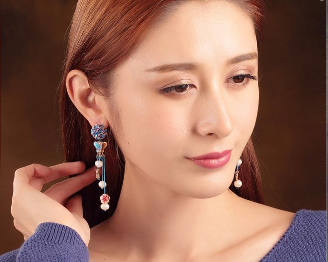 家佳樂文學(xué)景泰藍(lán)蝴蝶耳釘氣質(zhì)耳環(huán)首飾