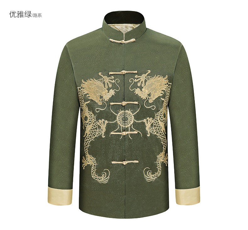 家佳樂文學(xué)雙龍戲珠刺繡外套男士唐裝