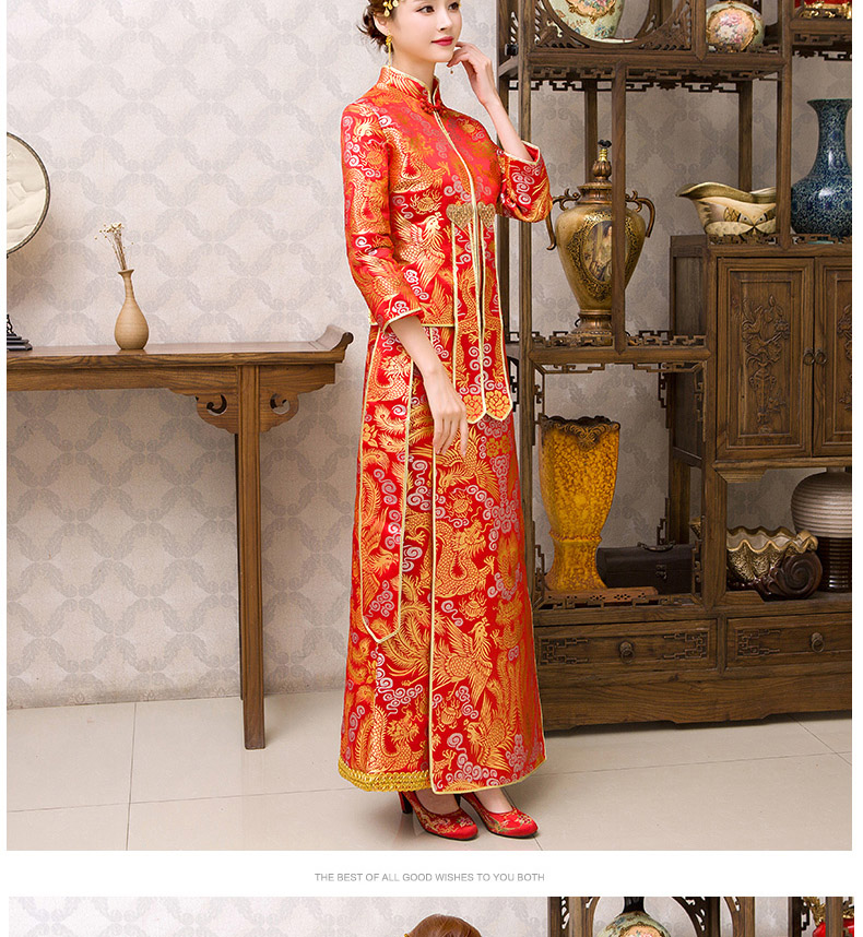 紅色旗袍中式禮服，新娘結(jié)婚禮服