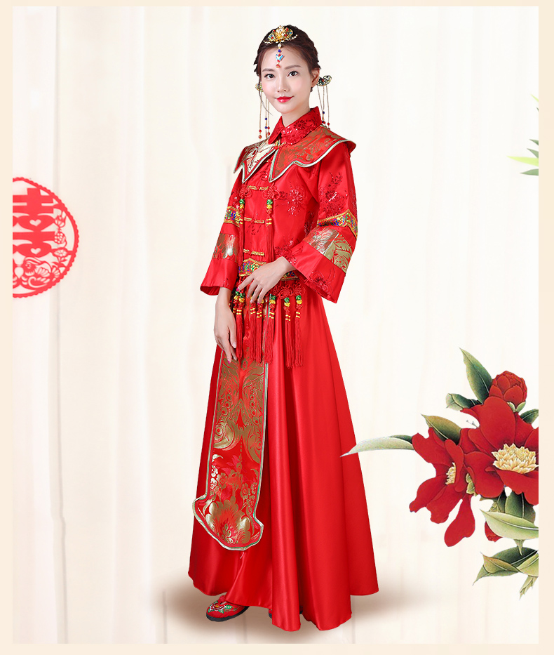 傳統(tǒng)古典刺繡中式禮服，家佳樂文學(xué)唯美新娘禮服