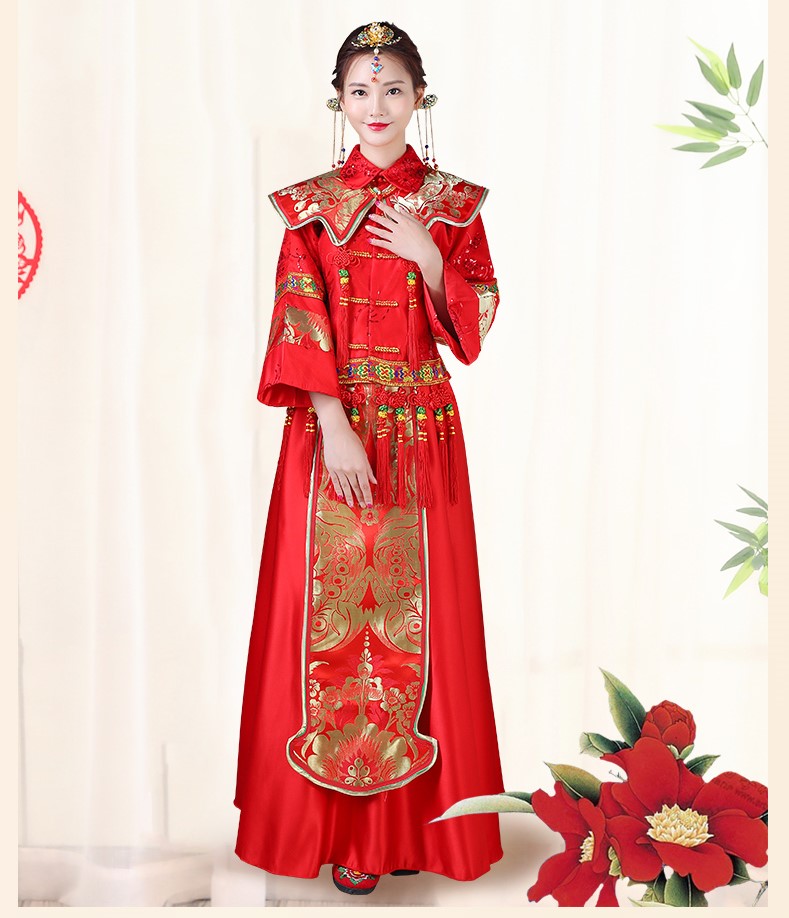 傳統(tǒng)古典刺繡中式禮服，家佳樂文學(xué)唯美新娘禮服