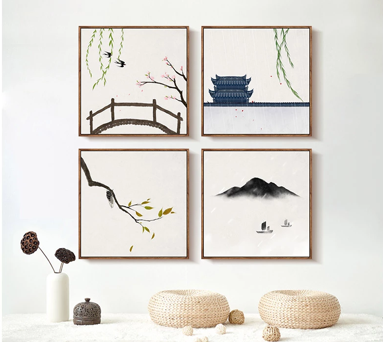 二十四節(jié)氣水墨禪意，家佳樂文學(xué)客廳裝飾畫