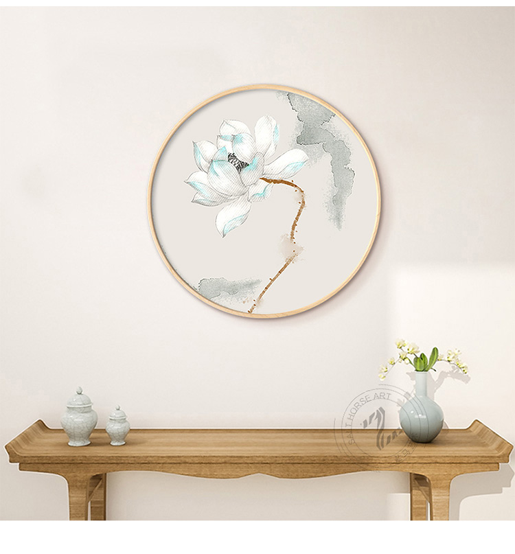 新中式寫意蓮花家佳樂文學(xué)圓形裝飾畫