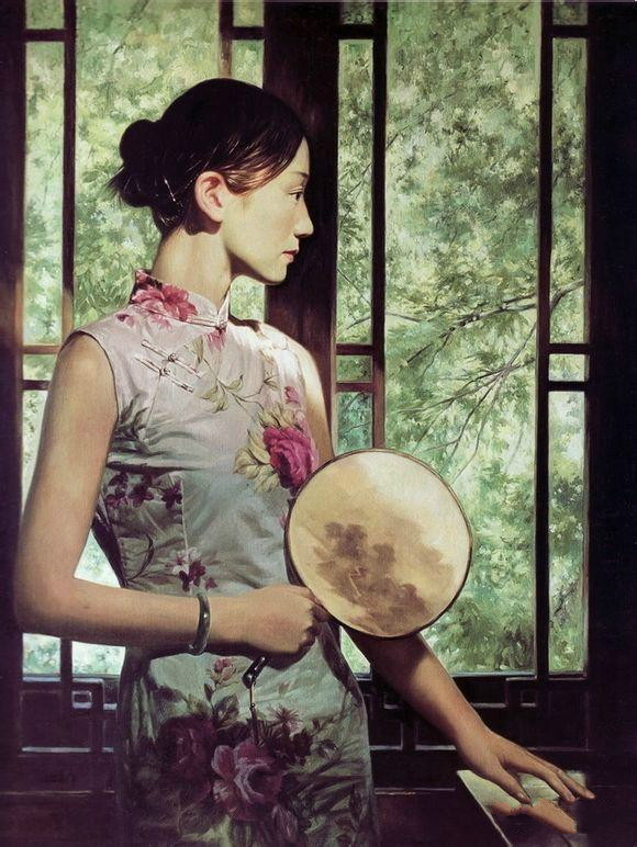 風(fēng)情萬種的油畫旗袍女子！