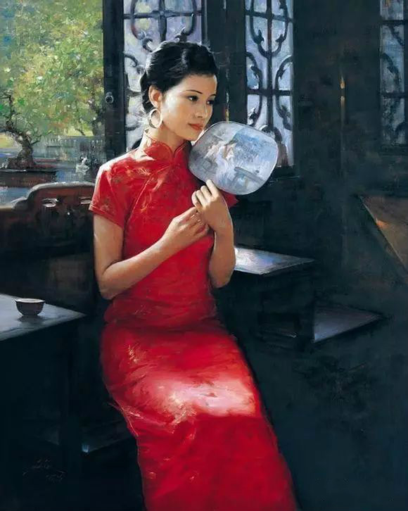 風(fēng)情萬種的油畫旗袍女子！