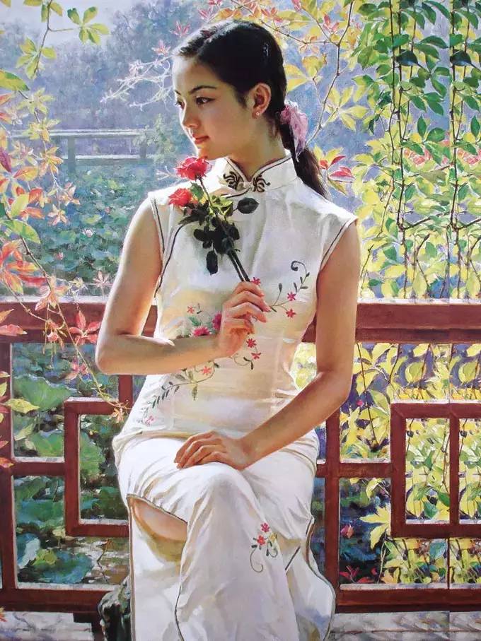 風(fēng)情萬種的油畫旗袍女子！