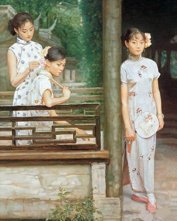 風(fēng)情萬種的油畫旗袍女子！