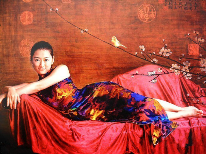 風(fēng)情萬種的油畫旗袍女子！