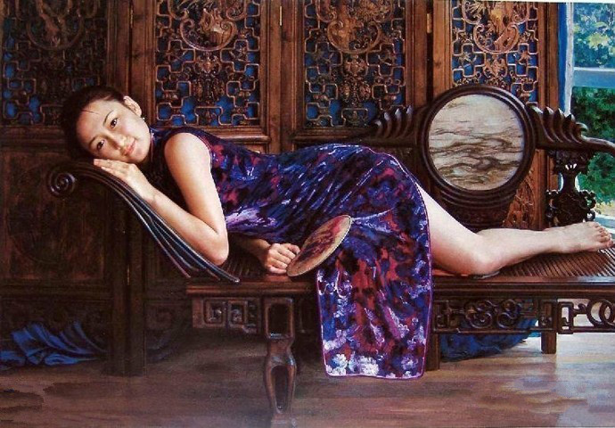 風(fēng)情萬種的油畫旗袍女子！