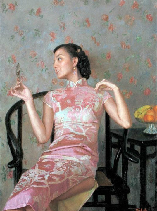 風(fēng)情萬種的油畫旗袍女子！