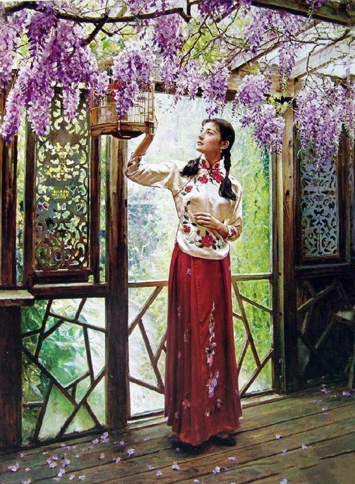 風(fēng)情萬種的油畫旗袍女子！