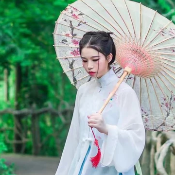 清新嫩綠帶傘女生頭像，唯美古風真人頭像