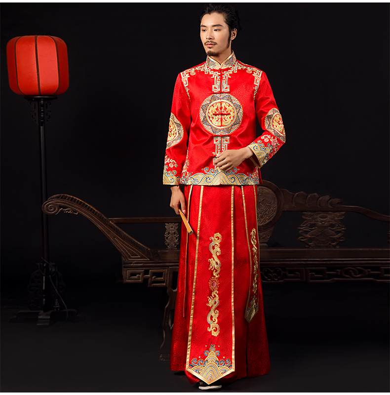 古典中式禮服，家佳樂文學(xué)新郎結(jié)婚禮服