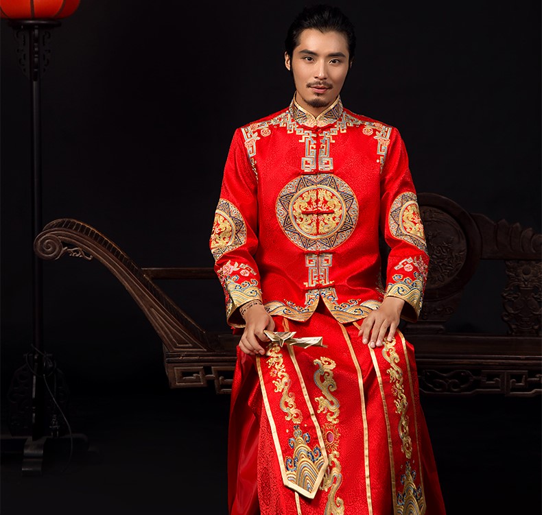 古典中式禮服，家佳樂文學(xué)新郎結(jié)婚禮服