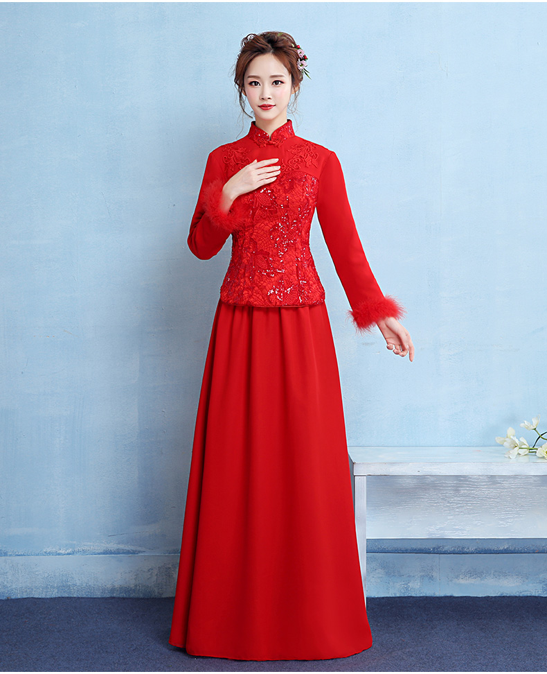 古典中式禮服，家佳樂文學(xué)保暖晚禮服