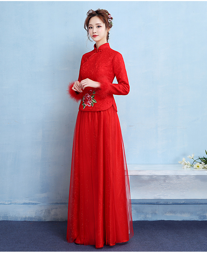 牡丹繡花中式禮服，家佳樂(lè)文學(xué)保暖晚禮服