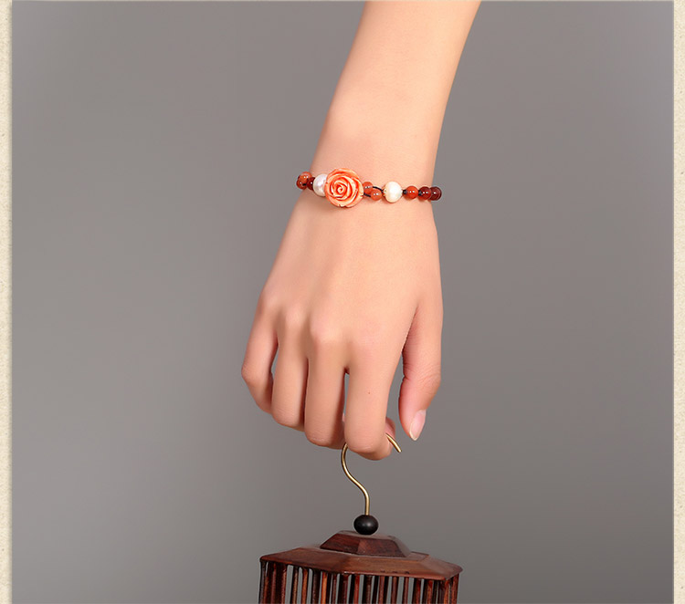 復古文藝瑪瑙花朵紅色手串