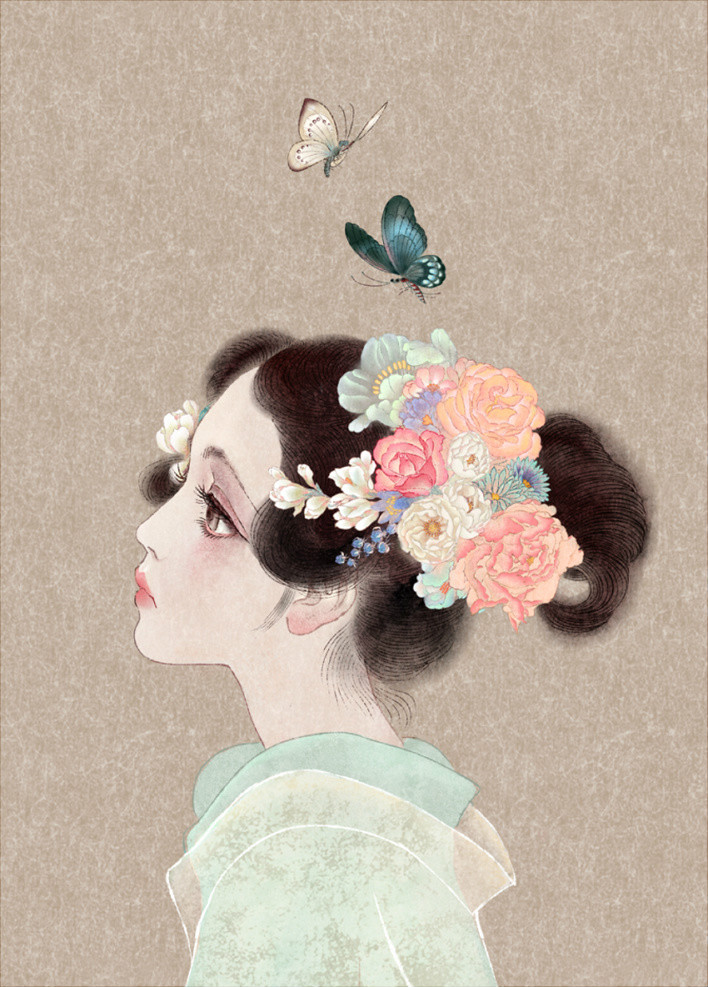 唯美家佳樂文學(xué)女子手繪插畫