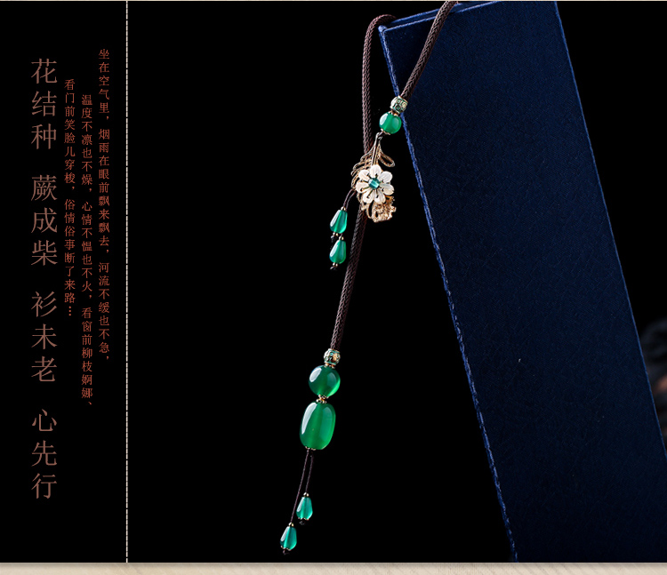 簡約復古瑪瑙綠色毛衣鏈項鏈