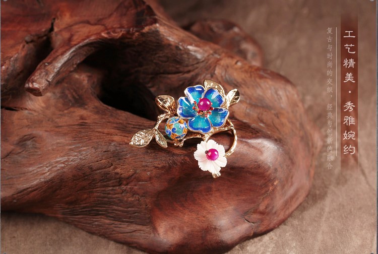 一枝藍(lán)香胸針，景泰藍(lán)家佳樂文學(xué)復(fù)古飾品