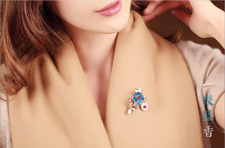 一枝藍(lán)香胸針，景泰藍(lán)家佳樂文學(xué)復(fù)古飾品