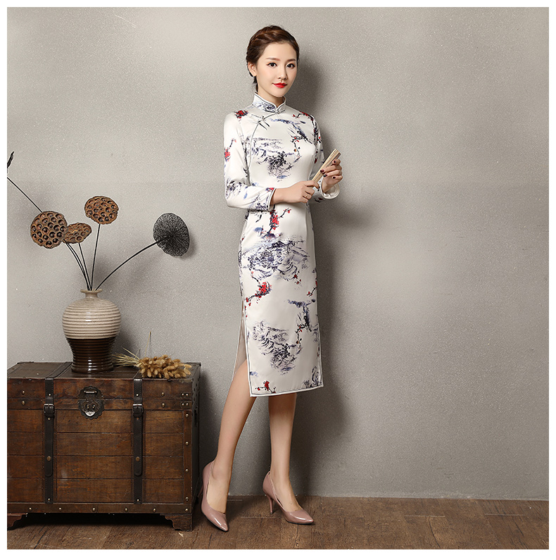 傲雪蠶絲旗袍，長袖加厚旗袍裙