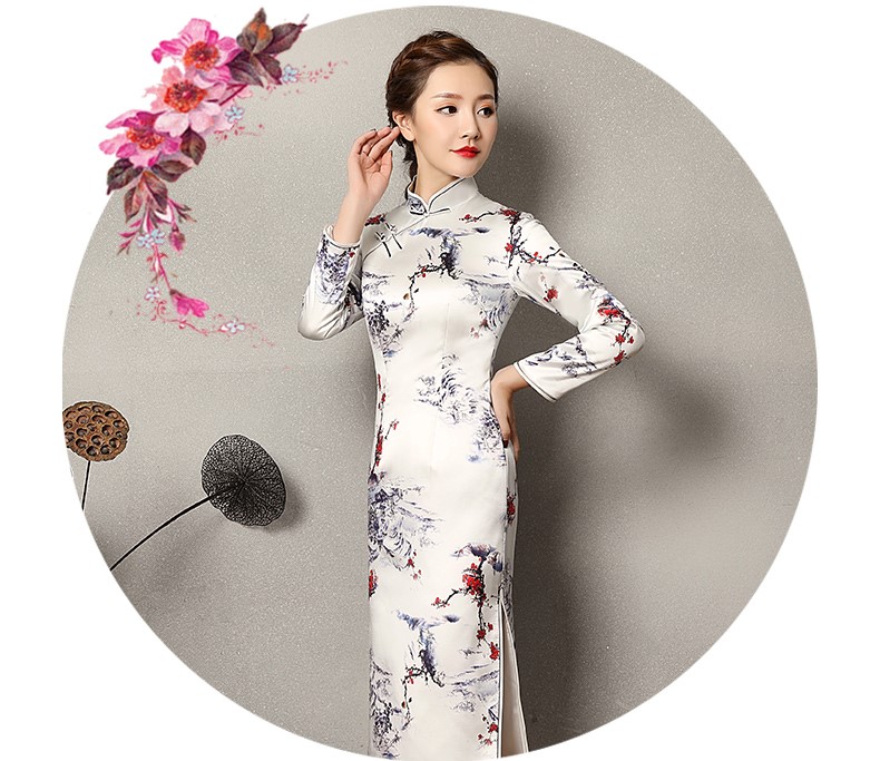 傲雪蠶絲旗袍，長袖加厚旗袍裙