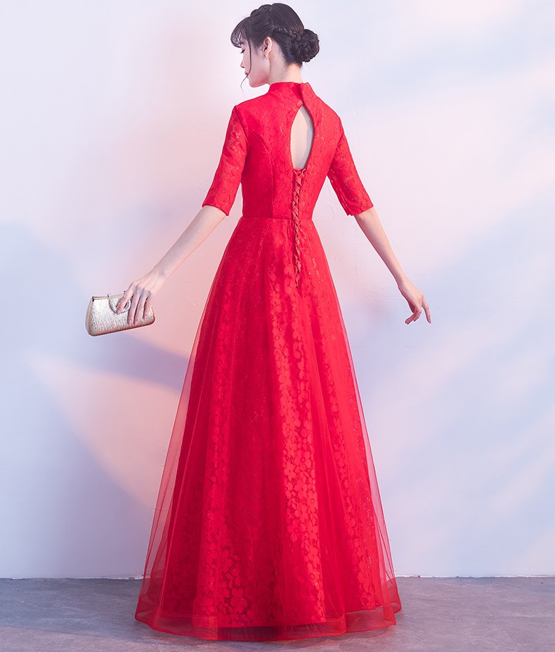 典雅氣質(zhì)中式禮服，網(wǎng)紗蕾絲晚禮服