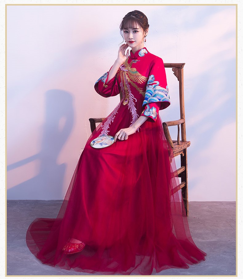復(fù)古鳳凰刺繡中式禮服，家佳樂文學(xué)結(jié)婚晚禮服