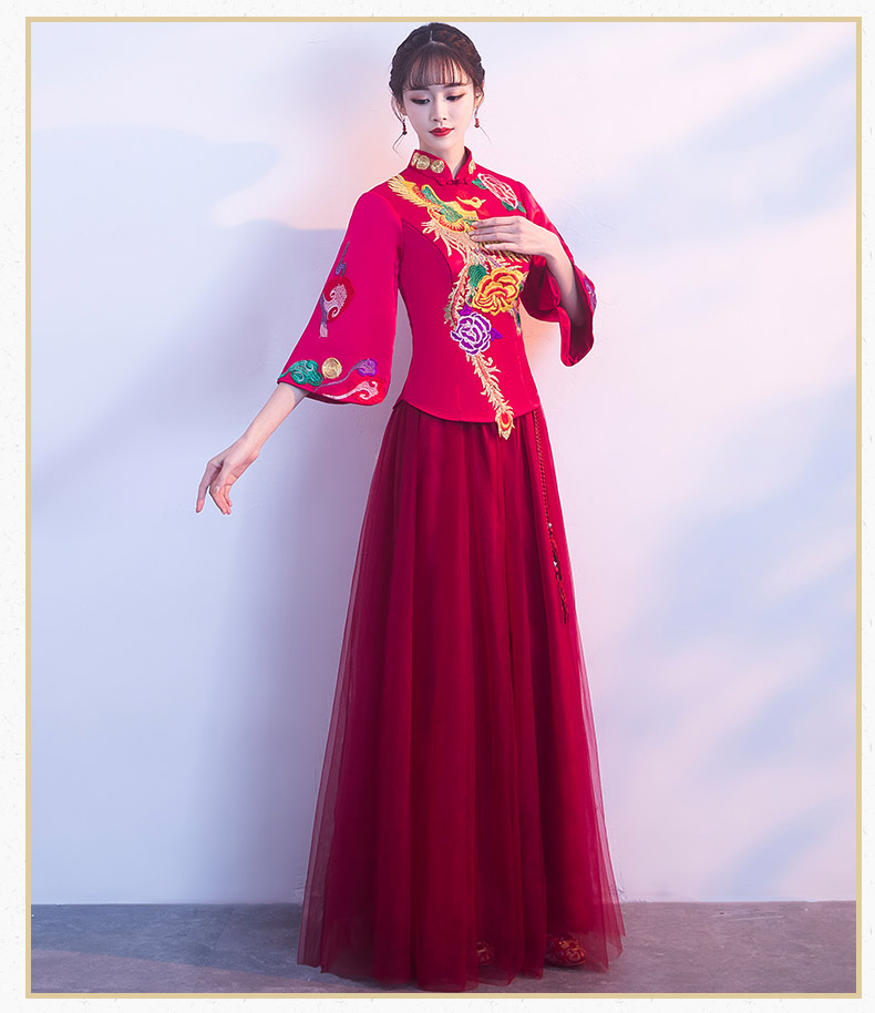 古典韻味中式禮服，鳳凰刺繡新娘結(jié)婚禮服