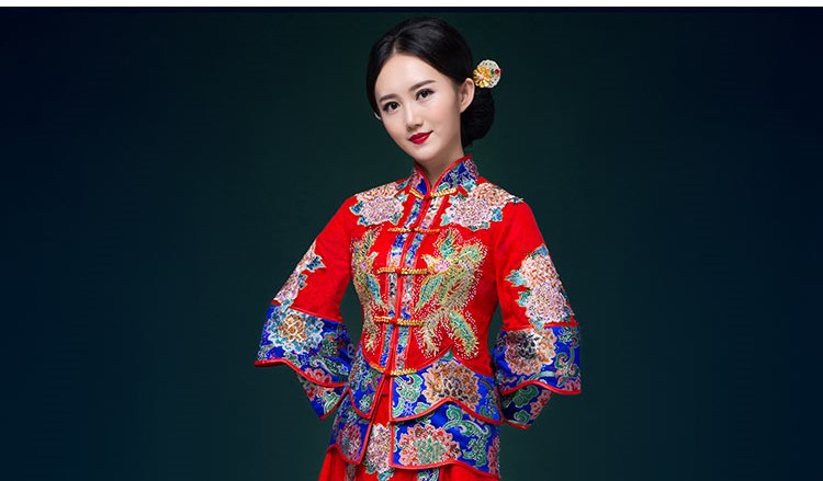 家佳樂文學(xué)中式禮服，鳳凰刺繡新娘結(jié)婚禮服