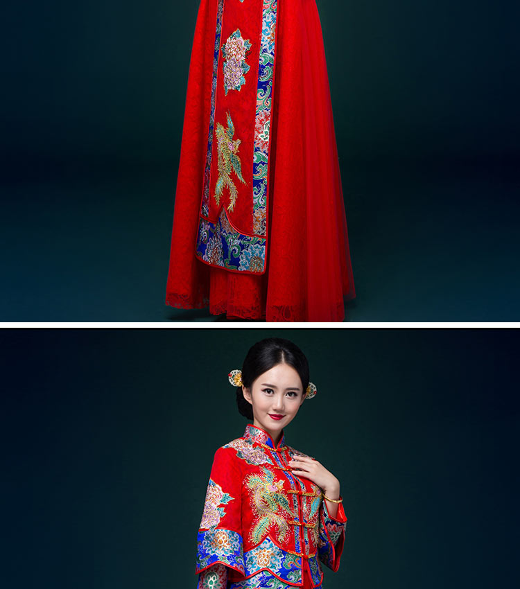 家佳樂文學(xué)中式禮服，鳳凰刺繡新娘結(jié)婚禮服