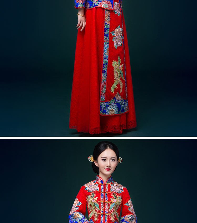 家佳樂文學(xué)中式禮服，鳳凰刺繡新娘結(jié)婚禮服
