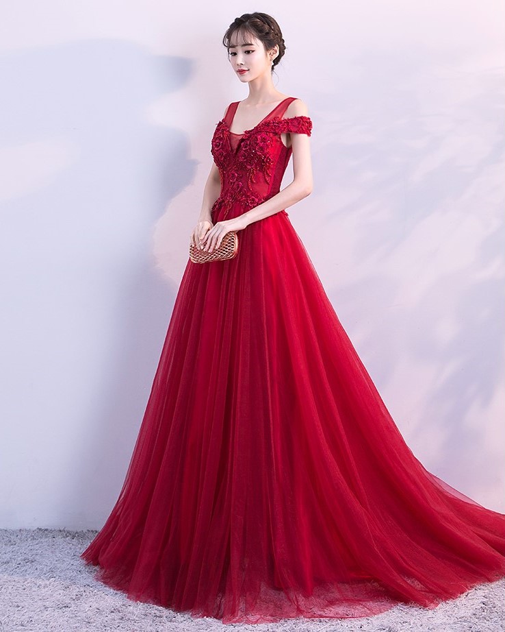 優(yōu)雅雙肩中式禮服,家佳樂(lè)文學(xué)立體繡花晚禮服