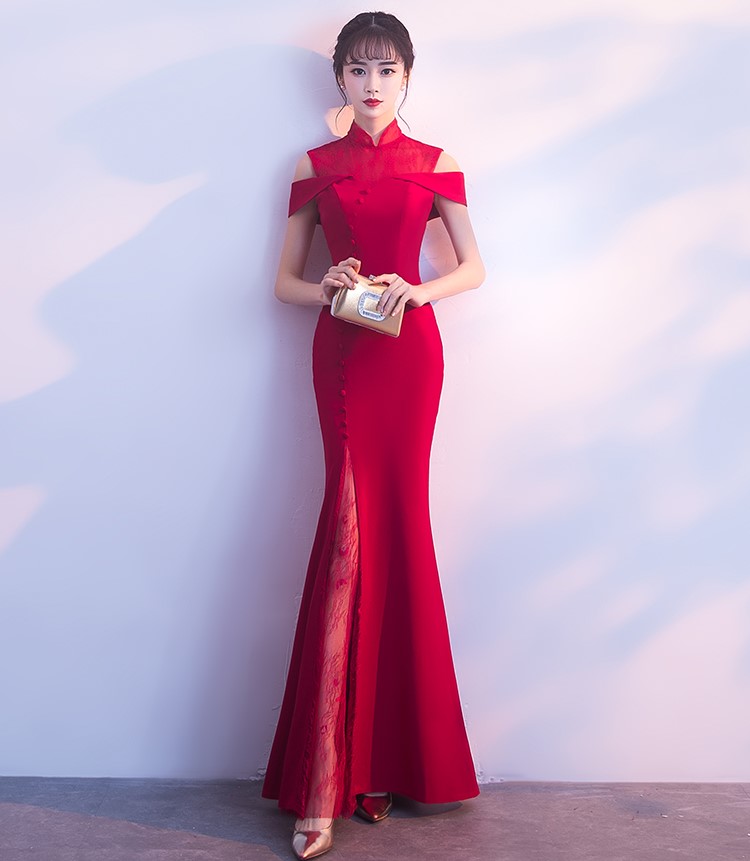 魚尾修身中式禮服，唯美家佳樂文學(xué)晚禮服