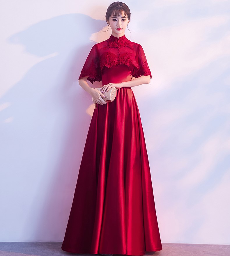 蕾絲披肩中式禮服，甜美家佳樂文學晚禮服