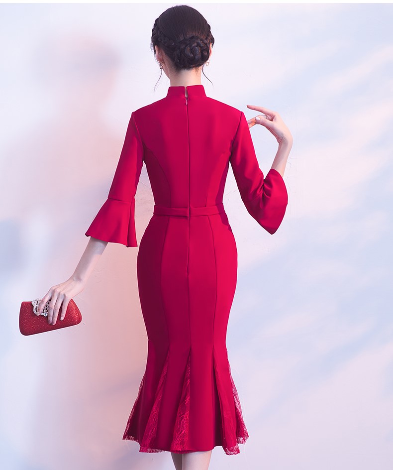 復(fù)古魚尾中式禮服，氣質(zhì)修身晚禮服