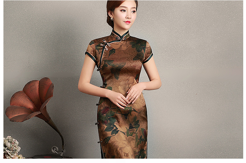 復(fù)古風(fēng)沉今短袖旗袍，蠶絲印花旗袍裙