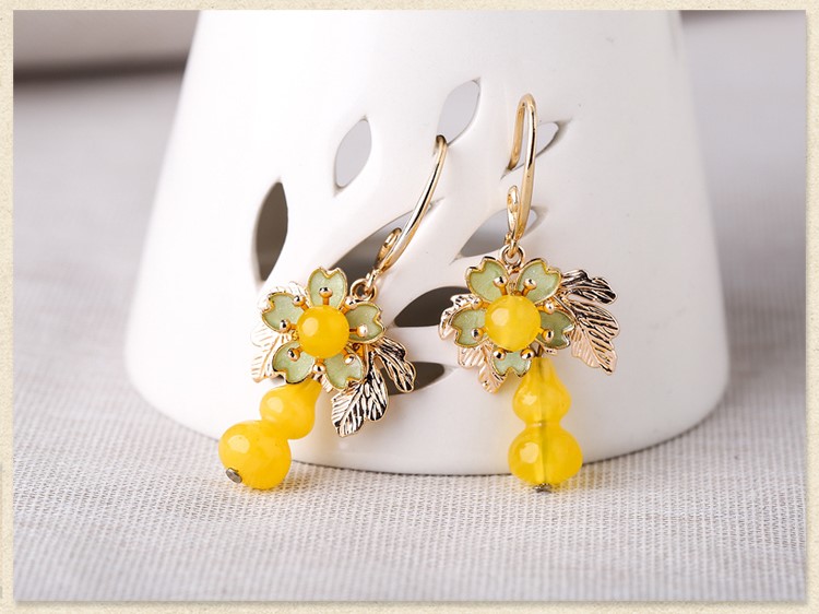 家佳樂文學黃色葫蘆耳墜耳環(huán),復古氣質(zhì)耳環(huán)