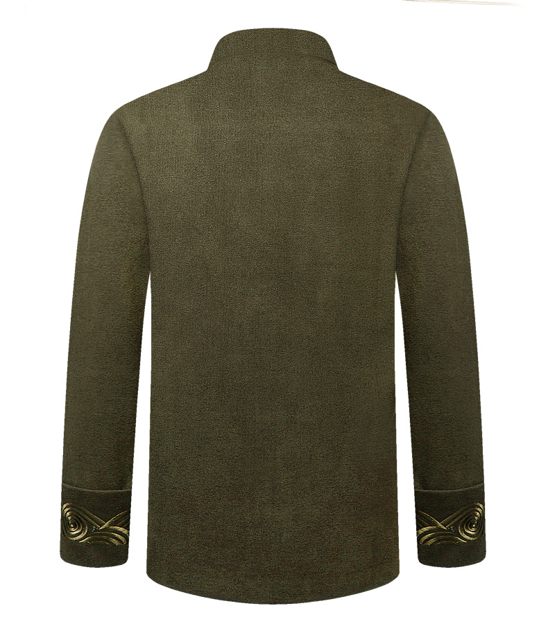 墨綠色中式唐裝外套，復古風民族刺繡男士唐裝