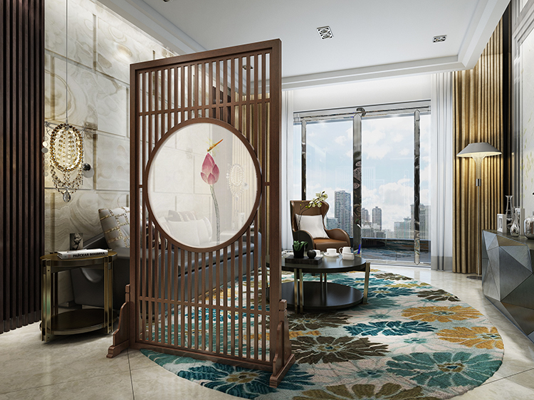 古典韻味蓮花意境中式屏風隔斷