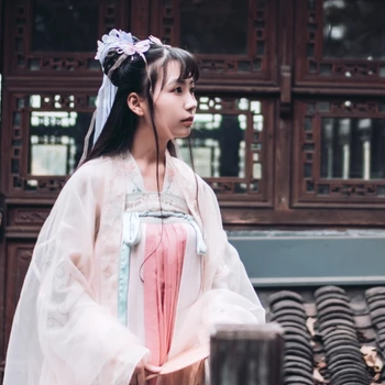 粉紅少女帶團扇頭像，唯美古風真人頭像