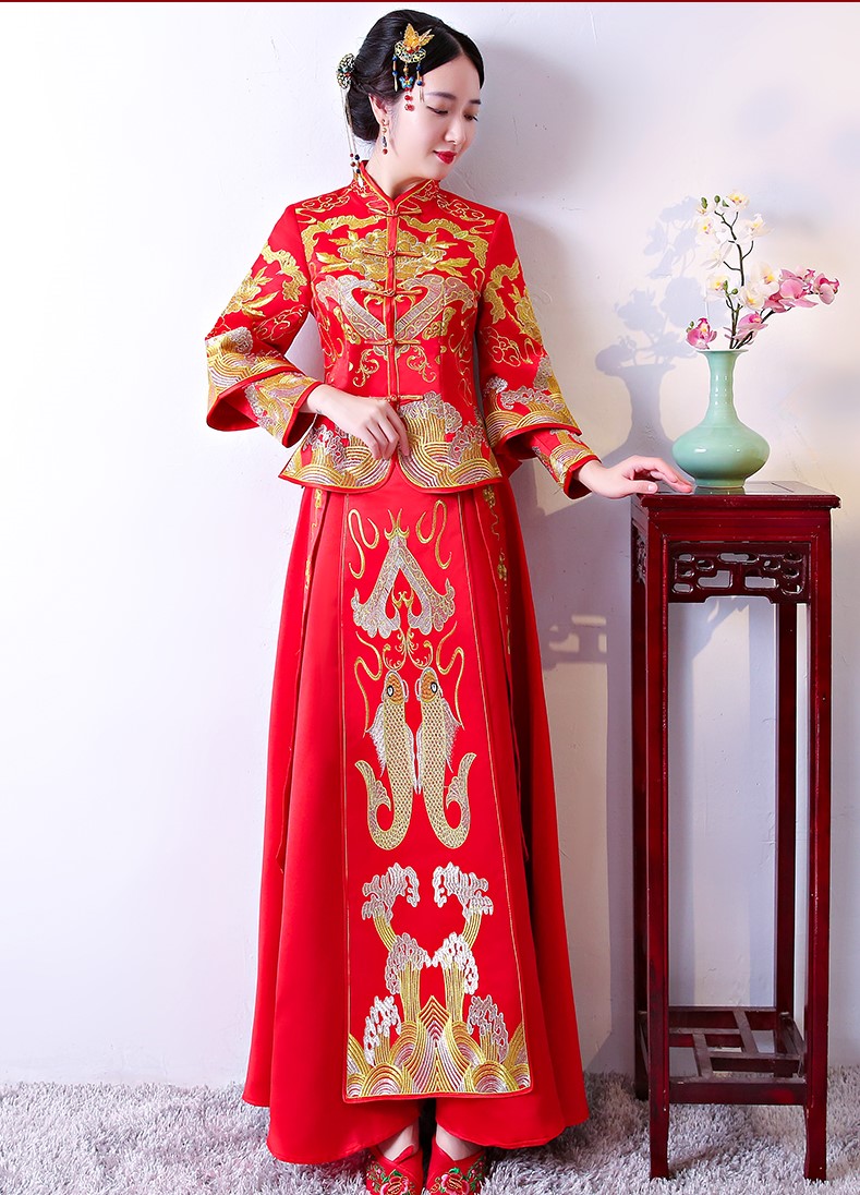 古典吉祥中式禮服，唯美鯉魚刺繡新娘禮服