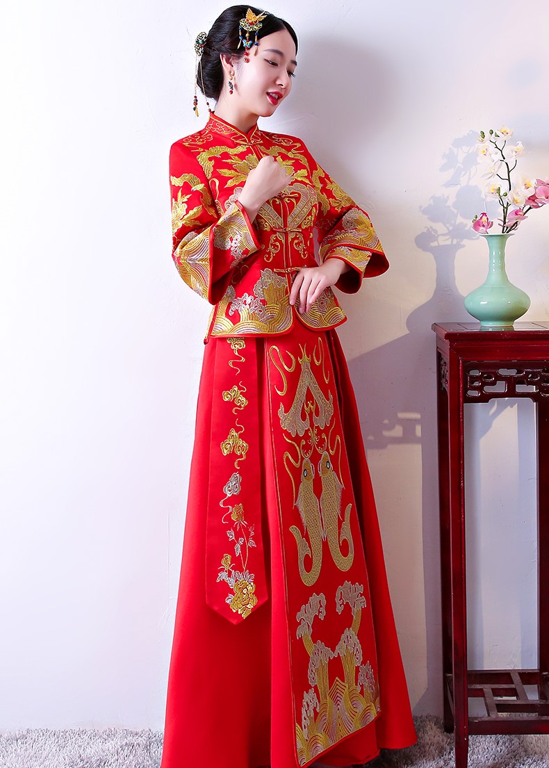 古典吉祥中式禮服，唯美鯉魚刺繡新娘禮服